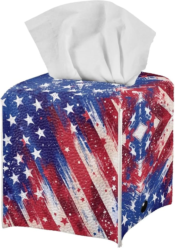 American Flag Tissue Box Cover, PU Leather Square Tissue Holder - Image 2