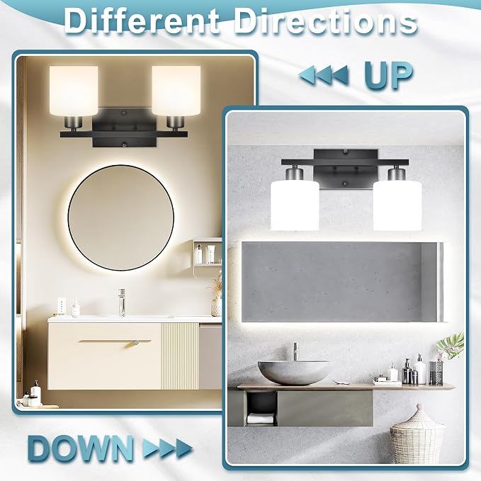 CANMEIJIA 2-Light Bathroom Vanity Light Fixtures, Matte Black Vanity Wall - Image 4