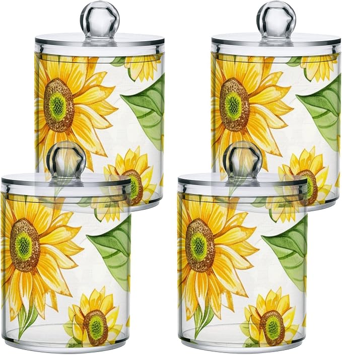 2 Pack Qtip Holder Dispenser for Cotton Ball Yellow Sunflower Flower Cotton - Image 3