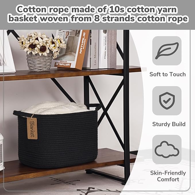 Goodpick Black Storage Basket for Shelves, Woven Baskets for Storage, Toy - Image 5