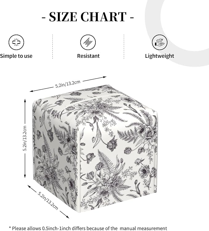 Black and White Flowers Tissue Box Cover Square, Vintage Floral Plant Leaves - Image 4