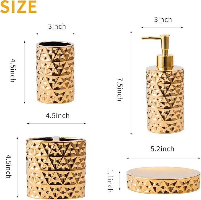Gold Bathroom Accessory Sets 4 Piece Ceramic Gift Set Apartment Necessities - Image 2