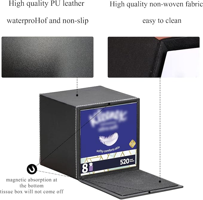 PU Leather Tissue Box Cover Square, Upgrade Large Size Napkin Holder Pumping - Image 4