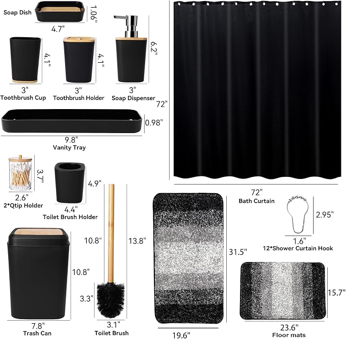 24PCS Bathroom Sets with Shower Curtain and Rugs, Toilet Brush, Trash Can & - Image 6