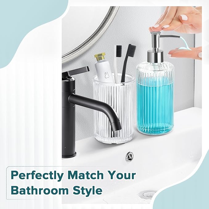 Bathroom Accessories Set, 4 Pack Clear Glass Bath Accessory Sets Complete - Image 3