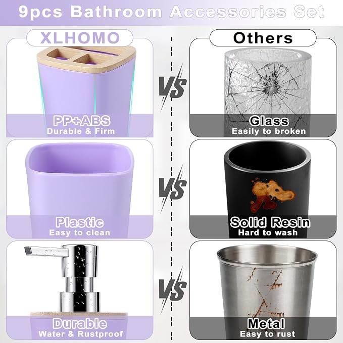 Purple Bathroom Accessories Set, 9 Piece Purple Bathroom Accessory Set - Image 5