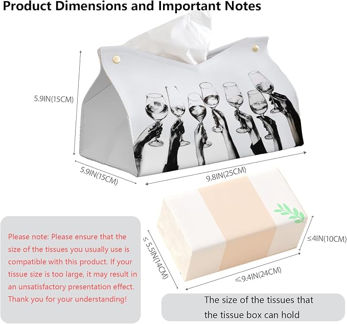 Blck And White Cheers Leather Tissue Box Cover Rectangle, Holiday Party Decor - Image 7
