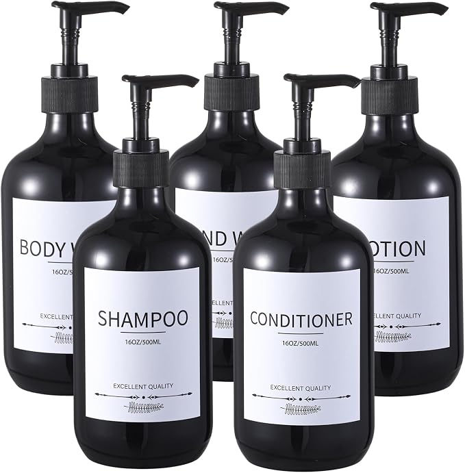 Stylish Shampoo Dispenser Bottles, 16.9oz Black Shampoo Bottles Refillable by MithrgrousLife