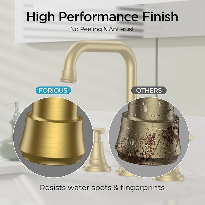 FORIOUS 3 Hole 8 Inch Widespread Bathroom Faucet in Brushed Gold - Image 4