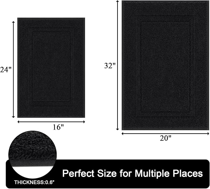 SHACOS Super Soft Black Bathroom Rugs Set of 2 Pieces 32x20 + 24x16 inch Non - Image 2