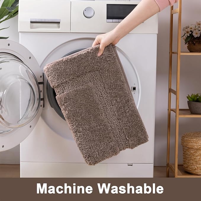 SHACOS Brown Bathroom Rugs Sets 3 Piece, Soft Fluffy Water Absorbent Bathroom - Image 6
