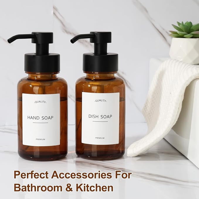 Amber Foam Soap Dispenser, 14.1 oz/400ml Foaming Hand Soap Dispenser, 2 Pack - Image 7