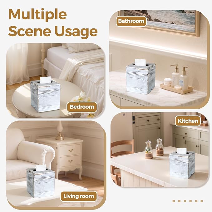 Wood Tissue Box Cover Square, Rustic White Tissue Box Cover, Decorative Cube - Image 7