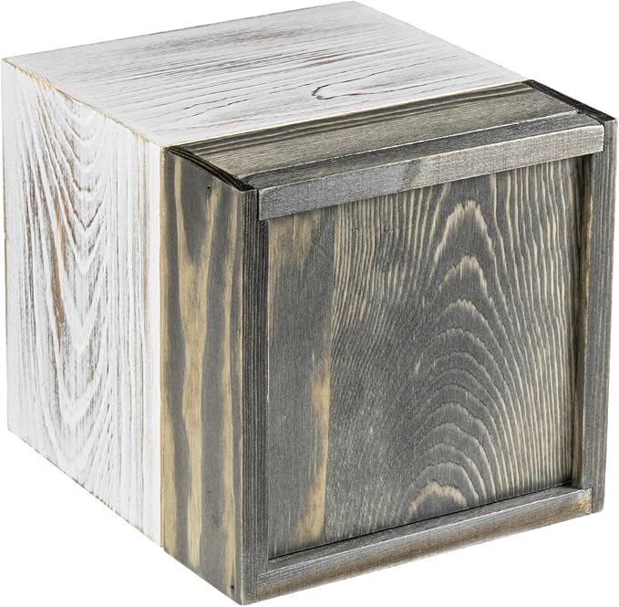 MyGift Coastal Chic Square Tissue Box Cover, Two-Tone Whitewashed Solid Wood - Image 7