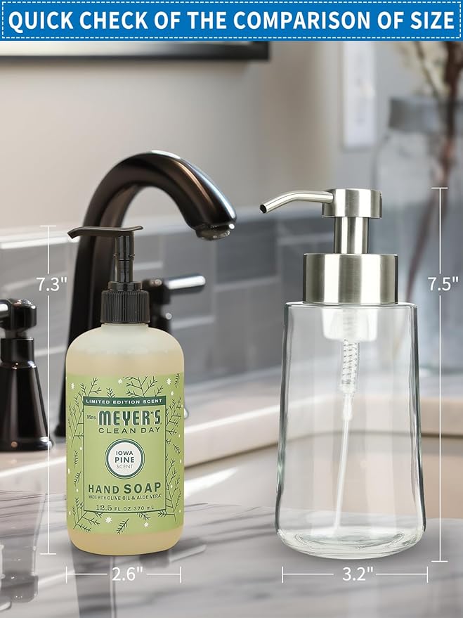 Doiliese Foaming Hand Soap Dispenser Set, 16 oz Large Glass Soap Dispenser - Image 4