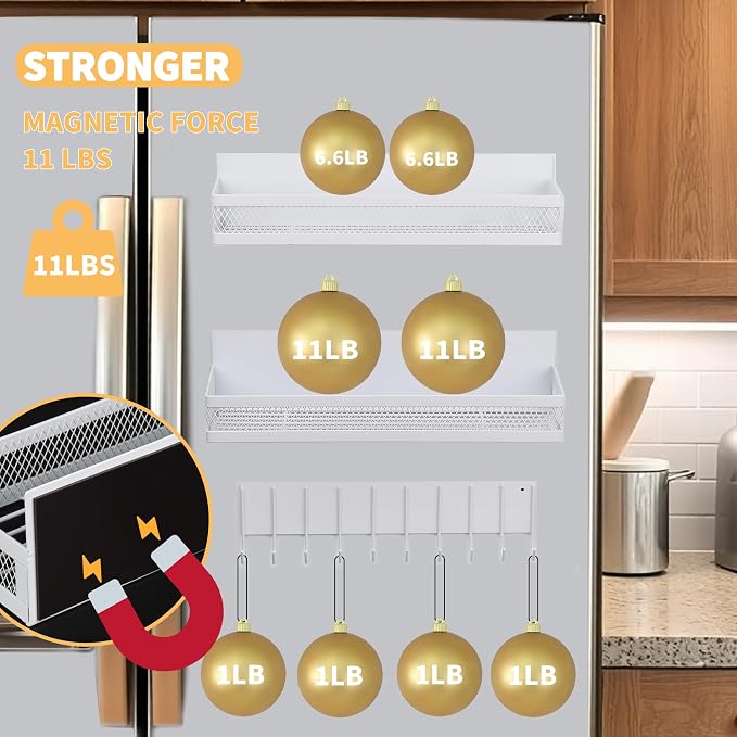3-Pack Magnetic Spice Rack for Refrigerator, Moveable Shelf - Image 5