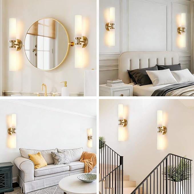 2 Light Brushed Brass Gold Bathroom Light Fixture Over Mirror, Modern Farmhouse - Image 8