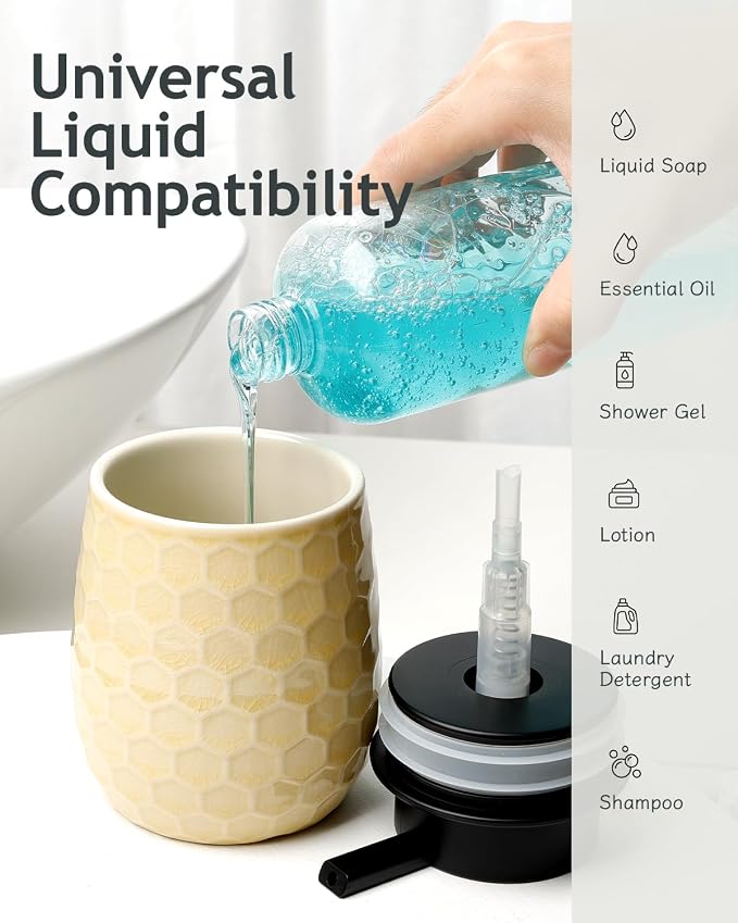 Soap Dispenser, 12OZ Ceramic Liquid Ice Crack Yellow Hand Soap Dispenser - Image 4