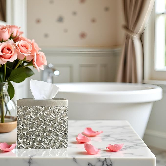 Hymmah Modern Square Tissue Box Cover Holder, Bathroom Accessories Decor Unique - Image 7