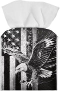 American Flag Eagle Portable Tissue Box Holder, Lightweight PU Leather Square by Pzuqiu