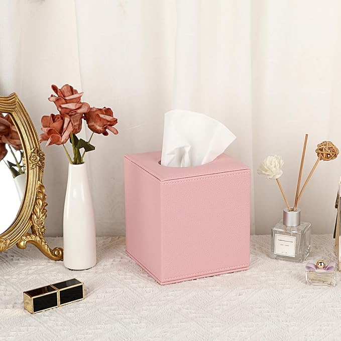 Sumnacon Tissue Box Cover Square Tissue Box Stylish PU Tissue Box Holder - Image 2