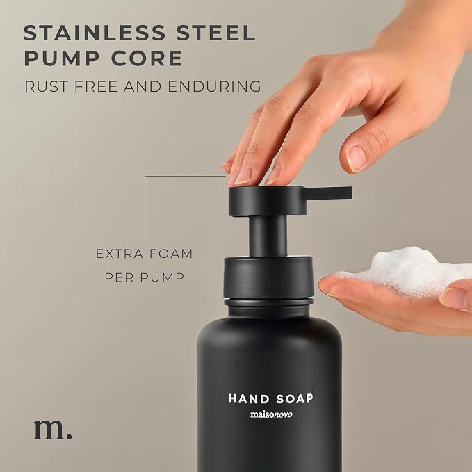 MaisoNovo Glass Foaming Hand Soap Dispenser 14 Oz | Black Foaming Soap - Image 4