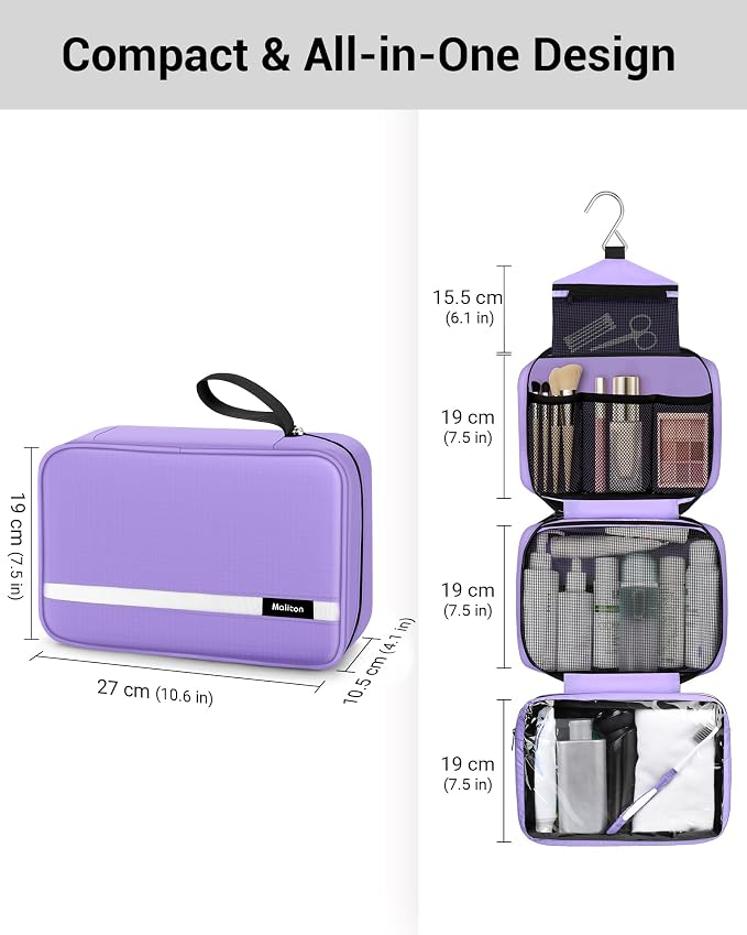Maliton Toiletry Bag for Men & Women Travel Toiletry Bag Hanging Toiletry Bag - Image 3