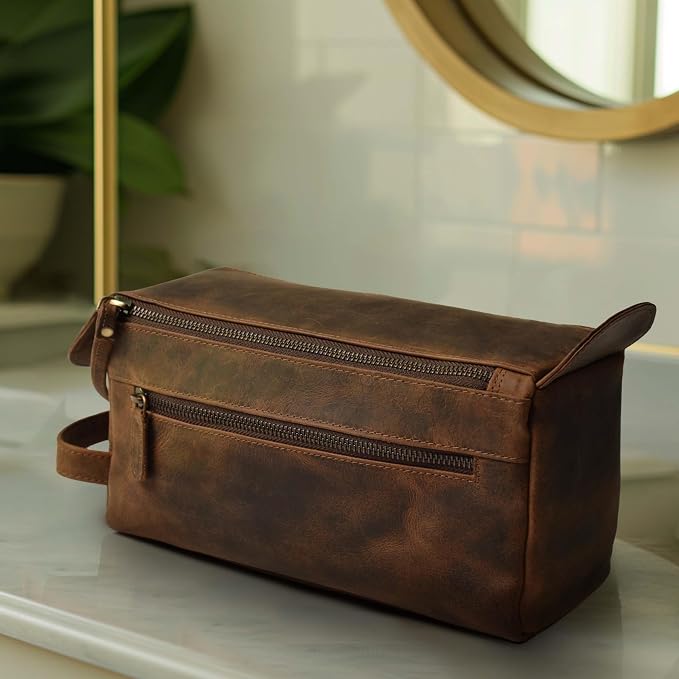 LEATHER VILLAGE Genuine Leather Travel Toiletry Bag - Image 7