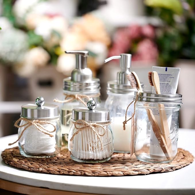 Amolliar Mason Jar Bathroom Accessories Set - Image 7