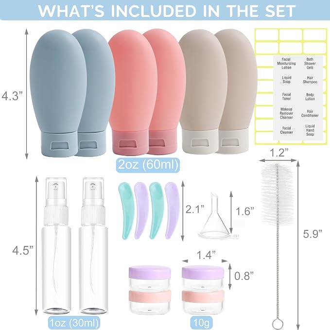20 Pack Travel Bottles Set for Toiletries, TSA Approved Leak Proof Travel Size - Image 2