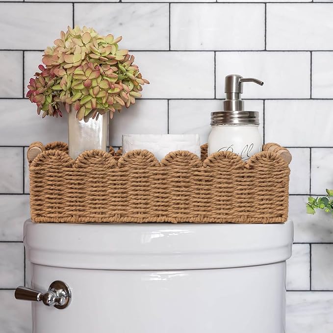 CubesLand Paper Rope Scalloped Edge Toilet Paper Storage Basket, Small Living - Image 6
