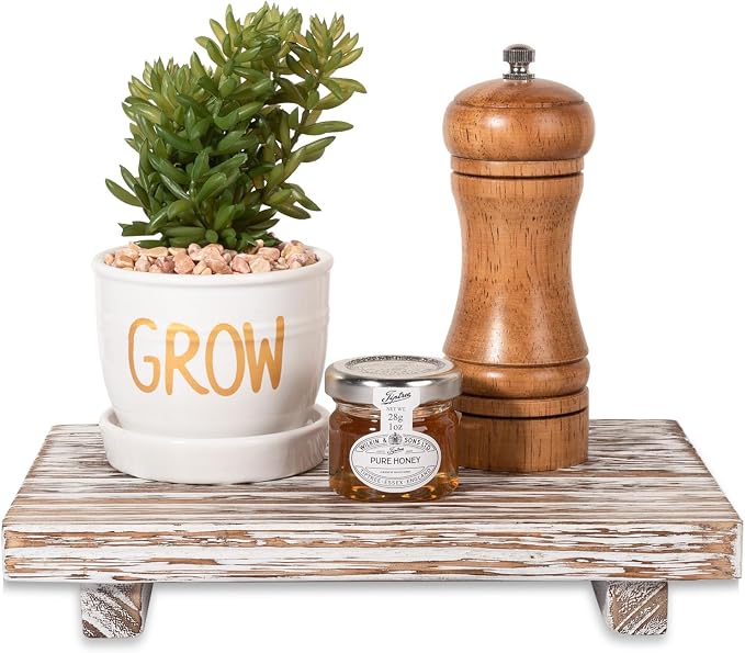 zoocatia Small Wood Tray Pedestal Stand Farmhouse Bathroom Decor Decorative - Image 2
