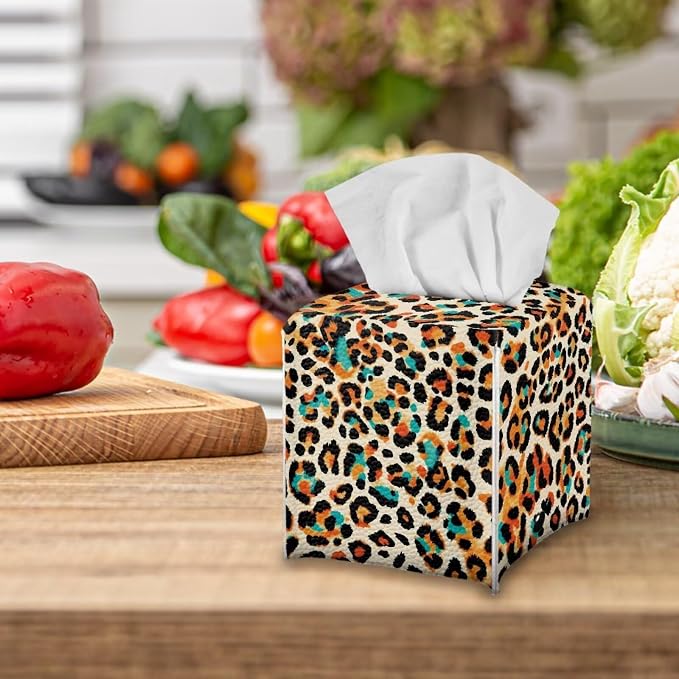 Leopard Print Tissue Box Holder Stylish Leather Square Tissue Box Cover - Image 5