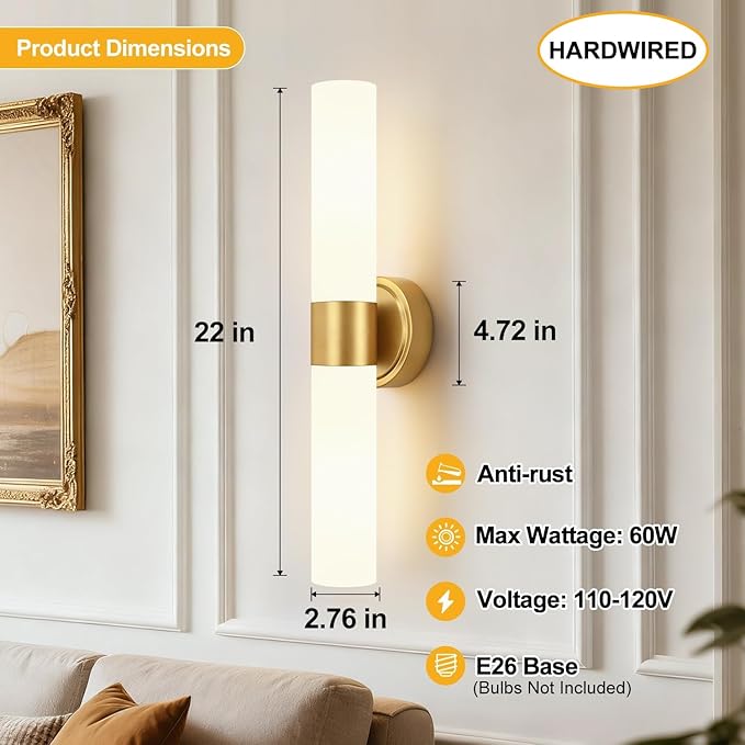 Wall Sconces Set of Two, Modern Bathroom Sconces Wall Lighting - Image 6