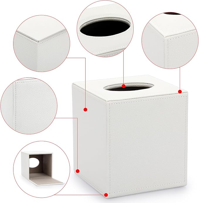 Sumnacon Tissue Box Cover Square Tissue Box Stylish PU Tissue Box Holder - Image 4