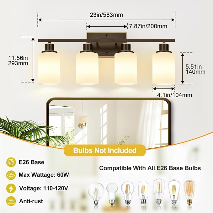4-Light Bathroom Light Fixtures, Modern Bathroom Wall Lamp - Image 8