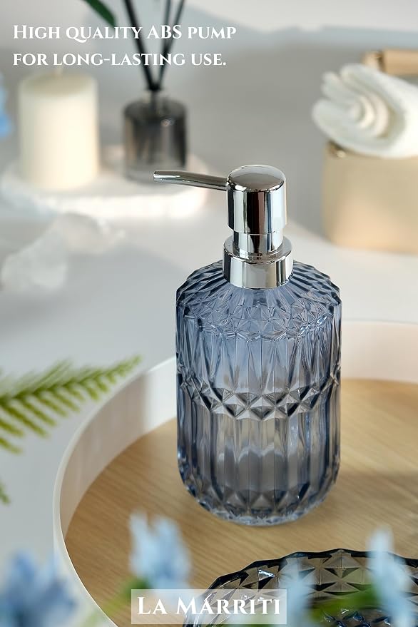Blue Bathroom Accessories Set, Lotion Soap Dispenser, Toothbrush Holder - Image 3