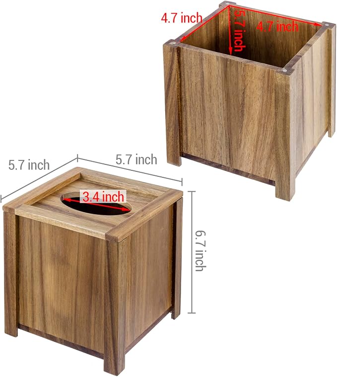MyGift Premium Acacia Solid Wood Square Tissue Box Holder - Image 5