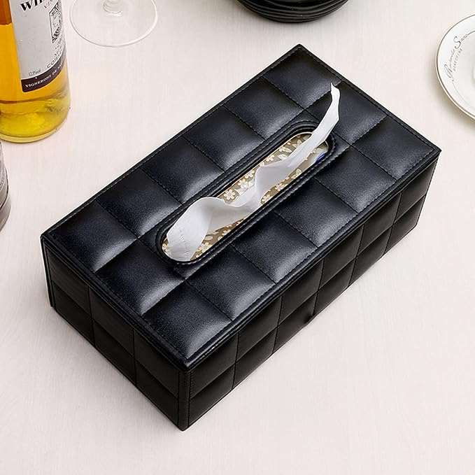 High-end Fashion PU Leather Tissue Box Holder Business Black, Rectangular - Image 4