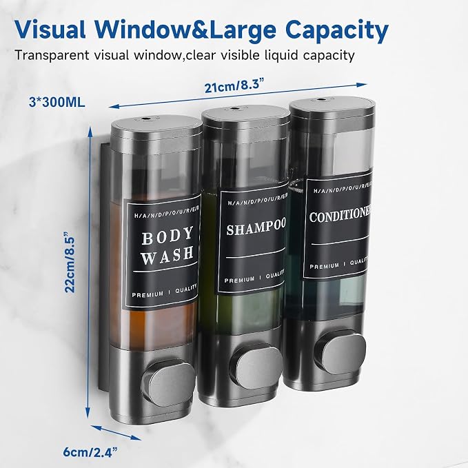 Shampoo and Conditioner Dispenser, Unisence Shower Dispenser 2 Chamber No Drill - Image 2