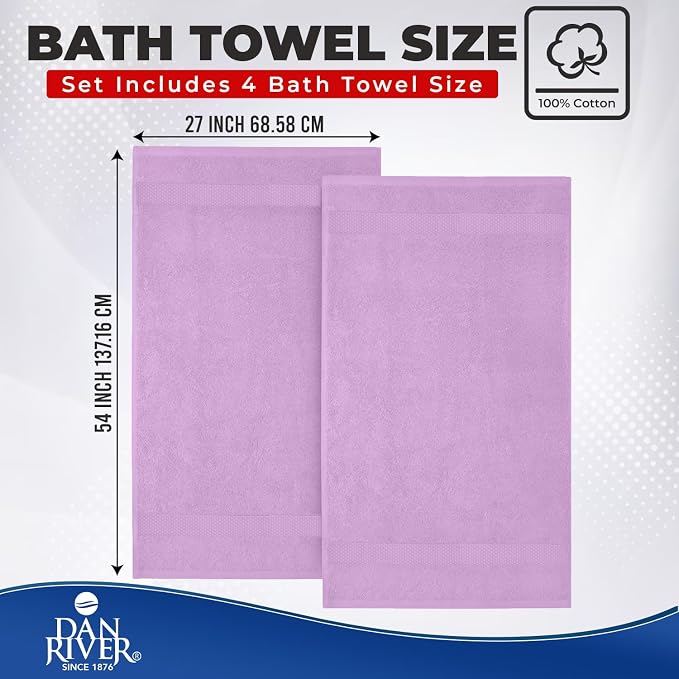 DAN RIVER Bath Towels Set of 4, 27 x 54 Inches, 100% Cotton, Larger & Lighter - Image 2