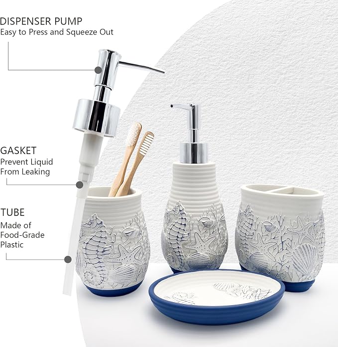 Beach Theme Bathroom Accessory Sets 4PCs Bathroom Set Complete Embossed - Image 3