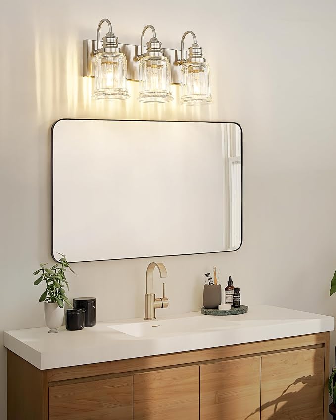 Bathroom Light Fixture, HWH 3-Light Vanity Light Brushed Nickel Modern Bathroom - Image 7