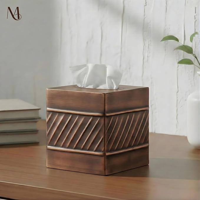 Monarch Abode Tissue Box Cover Square – Handcrafted Wave Embossed Antique - Image 2