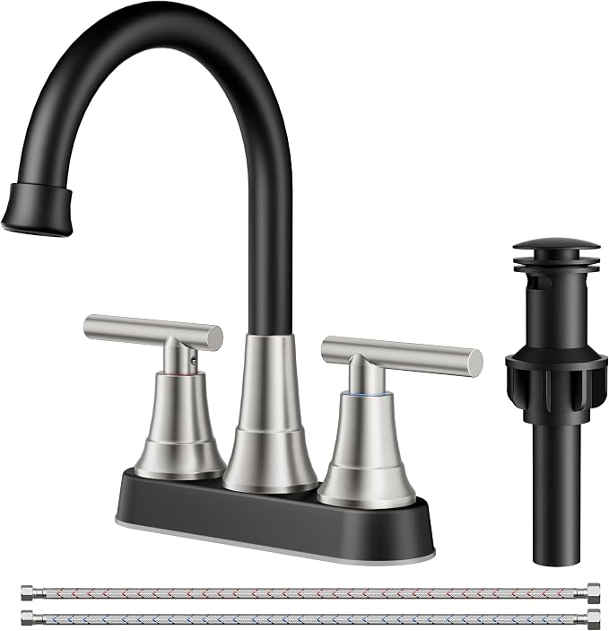 FORIOUS Black and Brushed Nickel Bathroom Faucets, 4 Inch Centerset Bathroom by FORIOUS