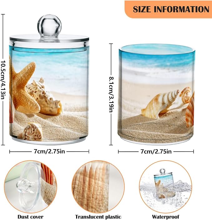 ALAZA 4 Pack Qtip Holder Dispenser Beach Starfish Ocean 2 Cotton Ball Cotton - Image 4