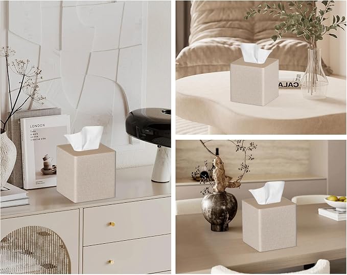 Tissue Box Cover Square PU Leather Facial Tissue Box Holder - Image 3