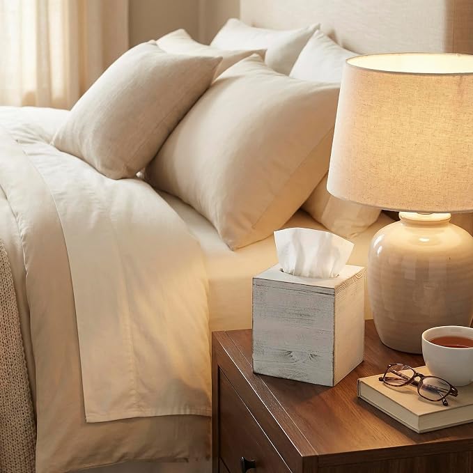 MyGift Vintage White Wood Tissue Box Cover Holder - Image 4