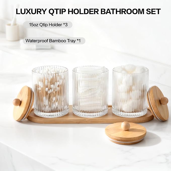 3 Pack Qtip Holder Bathroom Set, Cotton Pad Ball Swab Holder Cotton Round Floss - Image 2