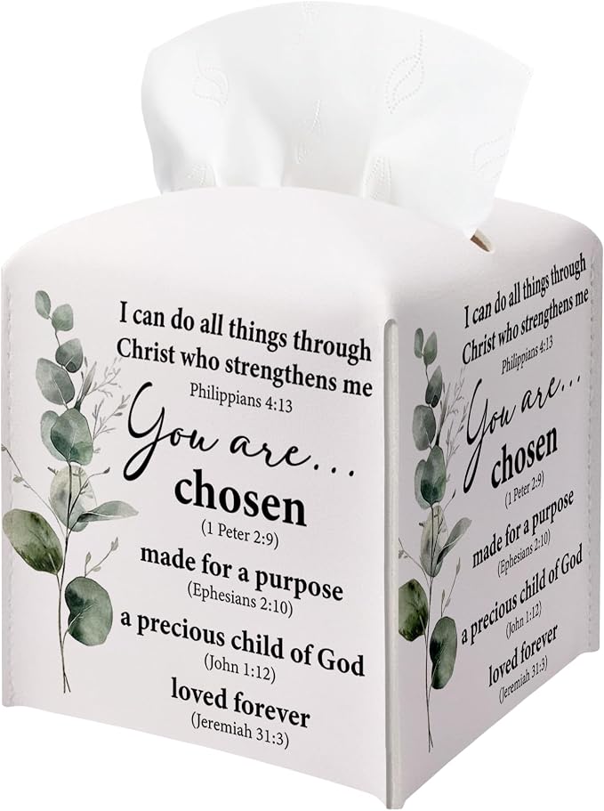 Inspirational Christian Tissue Box Cover Square, You are Chose Leather Tissue by BGFMVS